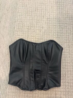 Topshop Black Faux Leather Strapless Corset